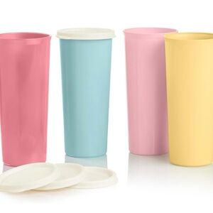 Tupperware Pastel Tumblers Drinkware Set - Pink, Blue, Yellow 12 oz